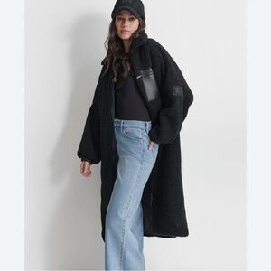 New without tags DKNY jeans black long line Sherpa coat